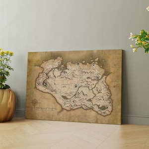 Toile carte de Tamriel, carte The Elder Scrolls, affiche de jeu, carte d'art de jeu, cadeau d'affiche de jeu, art mural vintage