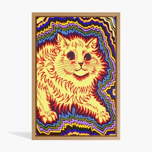 Psychedelic Cat Wall Art – Trippy Louis Wain Style Print, Colorful Retro Animal Poster, Vibrant Kitty Illustration, Funky Feline Decor