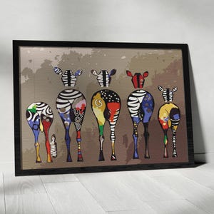 Colorful Zebra Canvas Art Print, Funny Animal Butt Poster, Safari Wall Decor, Quirky Wildlife Painting, Modern Jungle Canvas