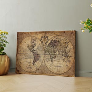 Framed Vintage  World Map, Vintage World Map Canvas Art, Old World Map Art Canvas, Vintage Map Canvas Art, Old Map Canvas Art, Map Canvas