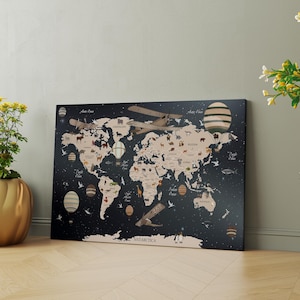 Funny Nursery world map canvas Kids world map decor Kids map print world map wall art kids room decor