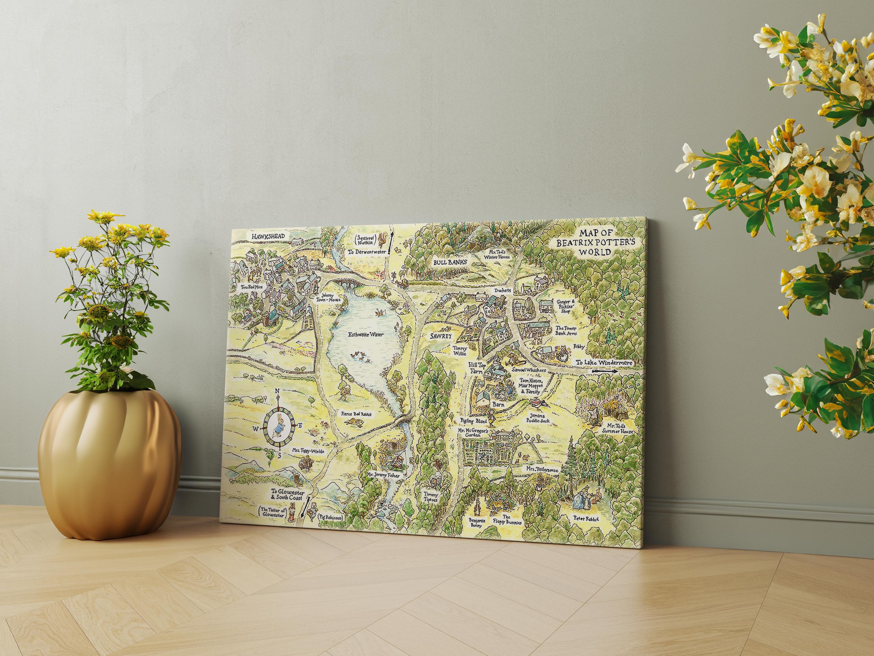 Peter Rabbit Kids Room Wall Art,Kids Room Fantasy Map,Peter Rabbit Watercolor Hanging Map - Kids Room Wall Decor - Nusery Decor