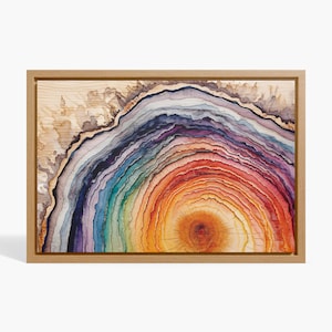 Colorful Tree Ring Watercolor Print, Modern Nature Wall Art, Abstract Wood Grain Poster, Lake House Decor, Rainbow Growth Ring Canvas