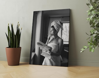 Woman Reading Newspaper Print, Black And White, Hypebeast Room Decor, Luxury Fashion Print, Vintage Photography, Wall Art poster
