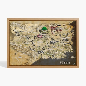 Hyrule-kaartkunst aan de muur, The Legend of Zelda-poster, Fantasy Gaming-kaartafdruk, decor videogame, gamerkamerkunst, vintage kaartkunstwerk