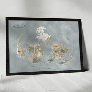 Ingelijste Fantasy Game-wereldkaart, kaart van Gaia uit Final Fantasy VII - Wereldkaart - Final Fantasy 7 -