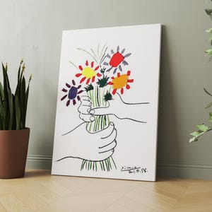 Blumenstrauß Friedensblumen, Ausstellung Vintage Line Art Poster, minimalistische Linienzeichnung, ideales Wohndekor oder Geschenkdruck
