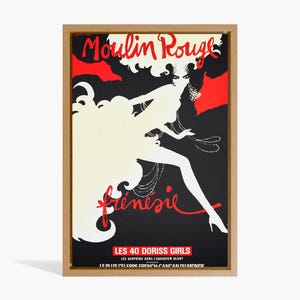 Moulin Rouge Vintage Poster – French Can-Can Dancer Wall Art – Retro Cabaret Canvas Print – Paris Burlesque Showroom Decor