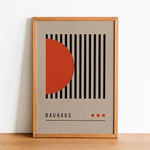 Bauhaus Abstract Wall Art Print – Modern Geometric Minimalist Poster – Red Circle & Stripe Canvas – Mid Century Modern Home Decor