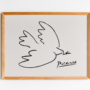 Picasso Dove of Peace Poster, Pablo Picasso Line Art Print, Minimalist Museum Exhibition Wall Art, Vintage Bird Drawing Canvas