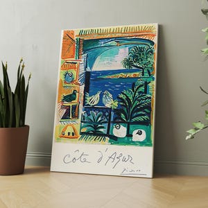 Picasso Travel Poster, Picasso Print, Cote D&#39;azur, Ocean view, Colorful Art, Gift Idea, Beach house, Summer Print, Tropical Trees
