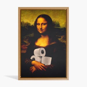 モナリザの面白いバスルーム改造アート、折衷的な特大壁アート、マキシマリストの装飾ヴィンテージプリント、いたずらギフト、面白いバスルームサイン、