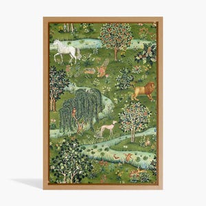 Tela "Gufo e salice" di William Morris, decorazione murale con tema giungla medievale, stampa animalier in stile arazzo, decorazione da foresta fatata, regalo di Natale in stile cottagecore