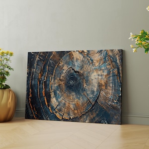 Boomring canvas muurkunst, decor natuurlijke houtstructuur, rustiek minimalistisch kunstwerk, modern abstract natuurontwerp, trendy print