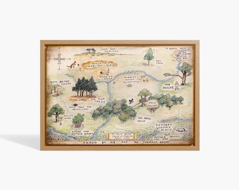 Winnie the Pooh Map Canvas, 100 Acre Wood Illustration Print, Classic Children’s Book Art, Vintage Nursery Wall Decor, Storybook Canvas