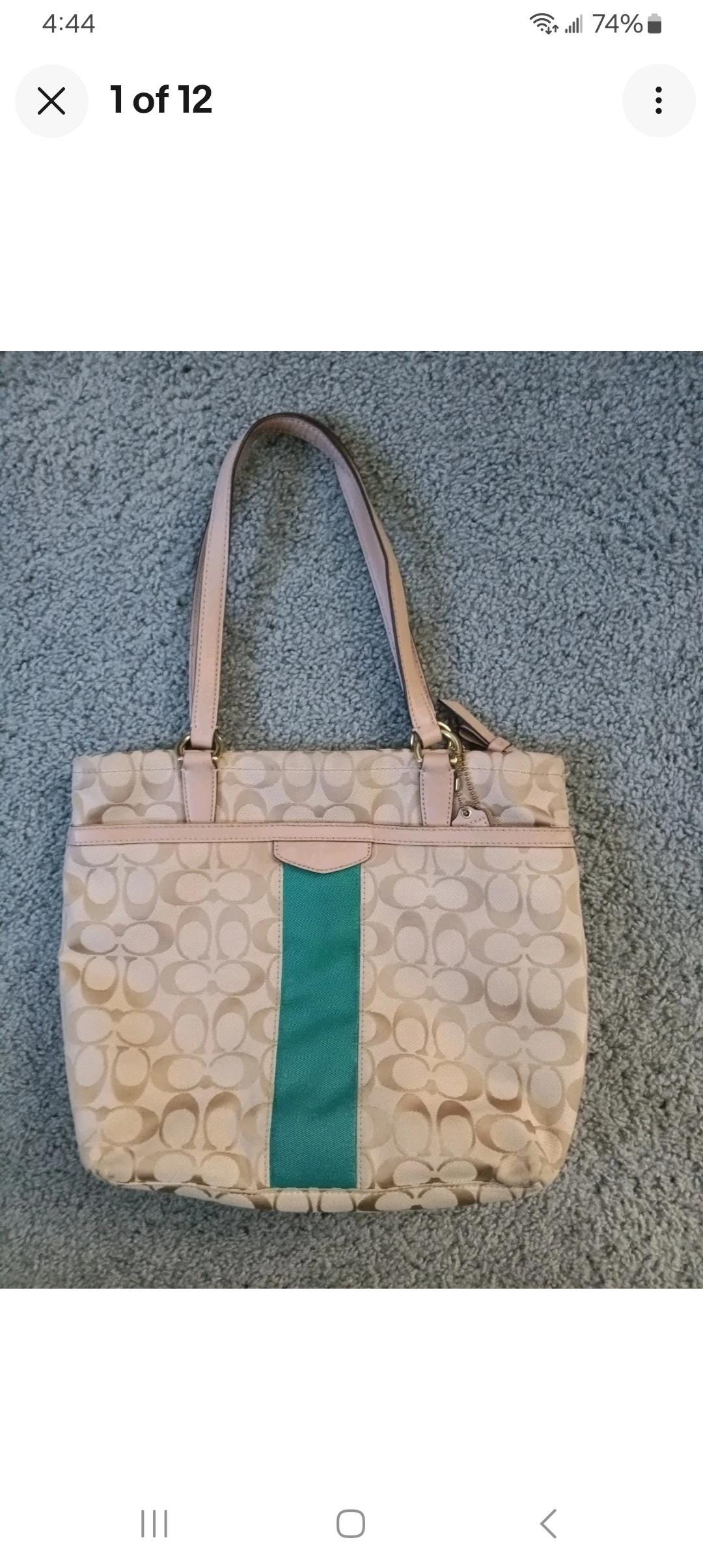 Coach F28504 Signature Tote Khaki W/ Emerald Green Stripe - Etsy