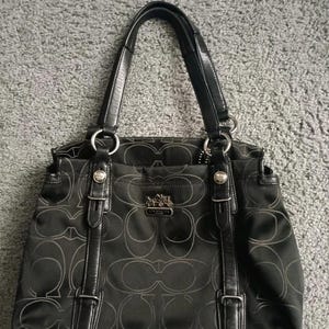 Coach 15402 Black Signature Mia Shoulder Bag Satin Leather Tote