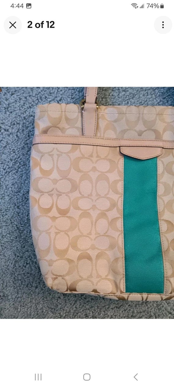 Coach F28504 Signature Tote Khaki W/ Emerald Green Stripe - Etsy