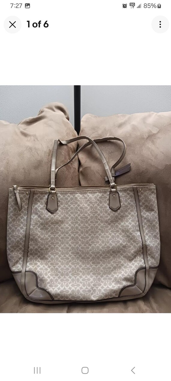 COACH Shoulder Bag Beige White Signature Logo 26427 Purple Lined 
