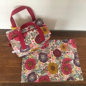 Ensemble Isotherme Fleurs Multicolores : Sac, Set & Range Couverts - Blanc, Violet, Ocre, Bordeaux, Rose, Turquoise