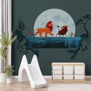 Pegatina de pared de El Rey León para habitación infantil, calcomanías de pared de Simba, papel tapiz de animales para guardería, arte de pared de león, decoración de sala de estar, calcomanía de vinilo para bebé