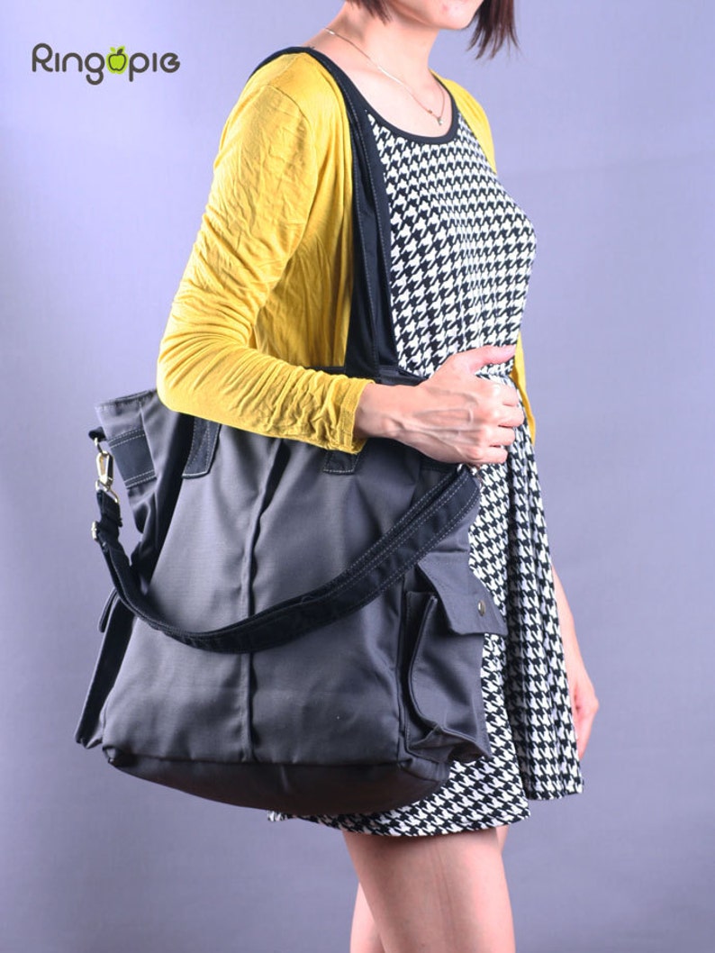 Grey Canvas Tote/shoulder Bag/diaper Bag/messenger Bag/school Etsy