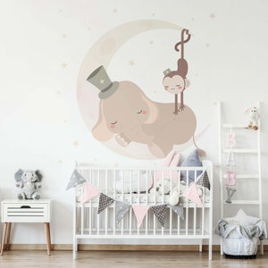 Elephant and Monkey Nursery Wall Decal: Baby Room Decor
