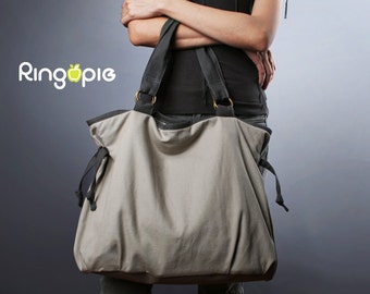 Ringopie Everyday Canvas Tote(light gray)/diaper bag/school bag/shoulder bag/handbag/purse/laptop bag/For Her-050