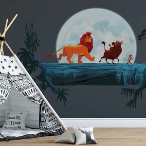 Calcomanía de pared extraíble de El Rey León para habitación de bebé, animales, pegatinas de pared, decoración de guardería, papel tapiz, arte de pared despegable y pegable, decoración de sala de estar
