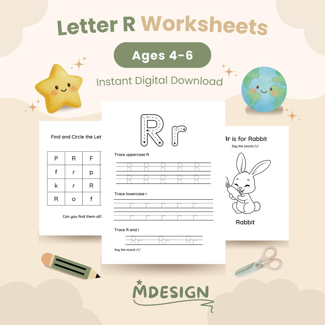 Letter R Worksheets for Preschool & Kindergarten, Tracing and Phonics ...