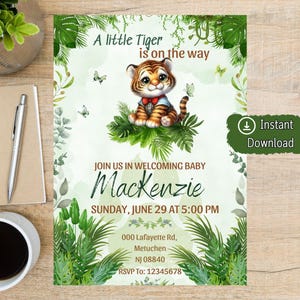 Faire-part d'anniversaire modifiable bébé tigre, bébé tigre dans la jungle sauvage, invitation d'anniversaire, Invitation tigre imprimable, modèle numérique tigre