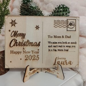 Tarjeta de Navidad, Tarjeta de Navidad de madera, Postal de Navidad de madera personalizada, Tarjeta de Navidad grabada y soporte, Postal de madera,