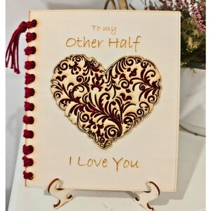 Tarjeta de San Valentín para mi otra mitad, tarjeta de San Valentín de madera, tarjeta de San Valentín personalizada, tarjeta para esposa o esposo para prometido. Tarjeta de aniversario