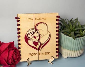 Personalized Wooden Valentine Card, Custom Engraved Birch Anniversary Gift