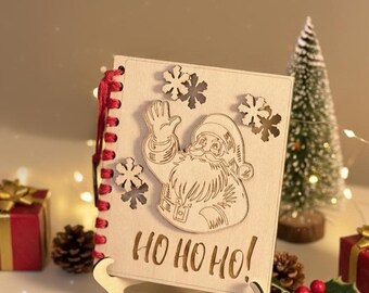 Personalised Wooden Santa Christmas Card – Engraved Ho Ho Keepsake with Stand