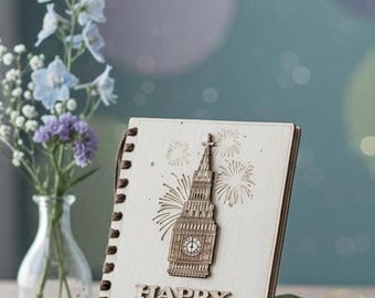 Personalised 2026 New Year Wooden Card, Handmade Family Greeting, Custom Engraved Gift