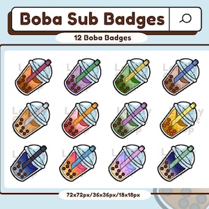 Boba Twitch Sub Badges & Badge Flair | Bit Badges | Twitch Sub Badges Badges | Discord Roles | Cute Stream Badges | Youtube, Discord
