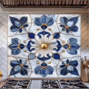 Glass Backsplash-Ottoman Tile Look One Piece Tempered Glass Kitchen Splashback For Stove Behind, Marble Look Backsplash, Oven Backsplashes