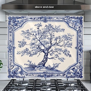 Salpicadero de vidrio templado azul de Delft: Azulejo para cocina