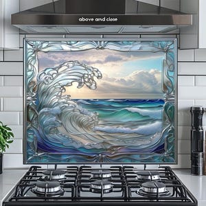 Ocean Wave glazen achterwand spatscherm voor achter fornuis en keuken- of badkamertegel: kustkeuken muurkunst bedrukt glazen paneel