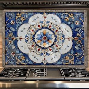 Dosseret en verre - Crédence de cuisine monobloc en verre trempé aspect carreau pour cuisinière derrière, crédence aspect porcelaine, dosserets de four