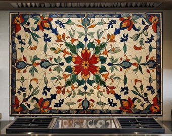 Glass Backsplash-Ottoman Tile Look One Piece Tempered Glass Kitchen Splashback For Stove Behind, Porcelain Look Backsplash, Oven Backsplash