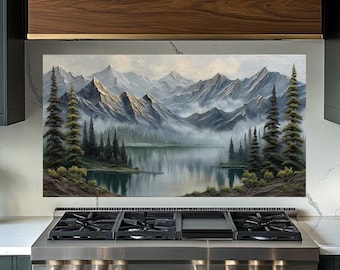 Aufsatz aus gehärtetem Glas mit Tannenbaum- und Bergglas, Küchenrückwand, Küchenabdeckung, Küchenrückwand, Küchenrückwand