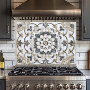 Dosseret en verre trempé, Recouvrement d'évier de cuisine, Carrelage pour dosseret en nacre, Protection de dosseret, Couvercle supérieur arrière de cuisinière, Décoration de cuisine, Dosseret