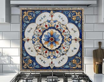 Glass Backsplash-Ottoman Tile Look One Piece Tempered Glass Kitchen Splashback For Stove Behind, Porcelain Look Backsplash, Oven Backsplash