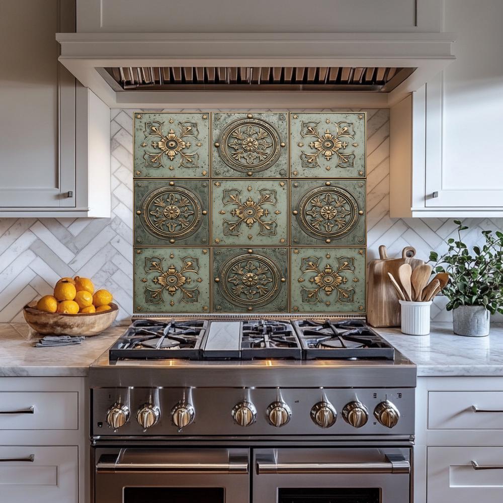 Patterned Tiled Splashbacks Glass Backsplash, Pattern Tile Look One Piece Tempered Glass Kitchen ...