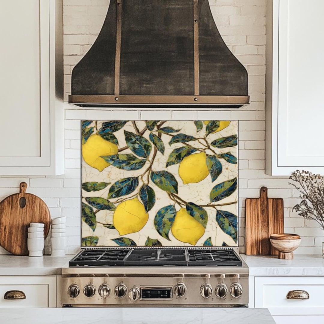 Lemon Splashbacks Lemon Tile Glass Backsplash | Tempered Glass Kitchen Splashback Panel ...