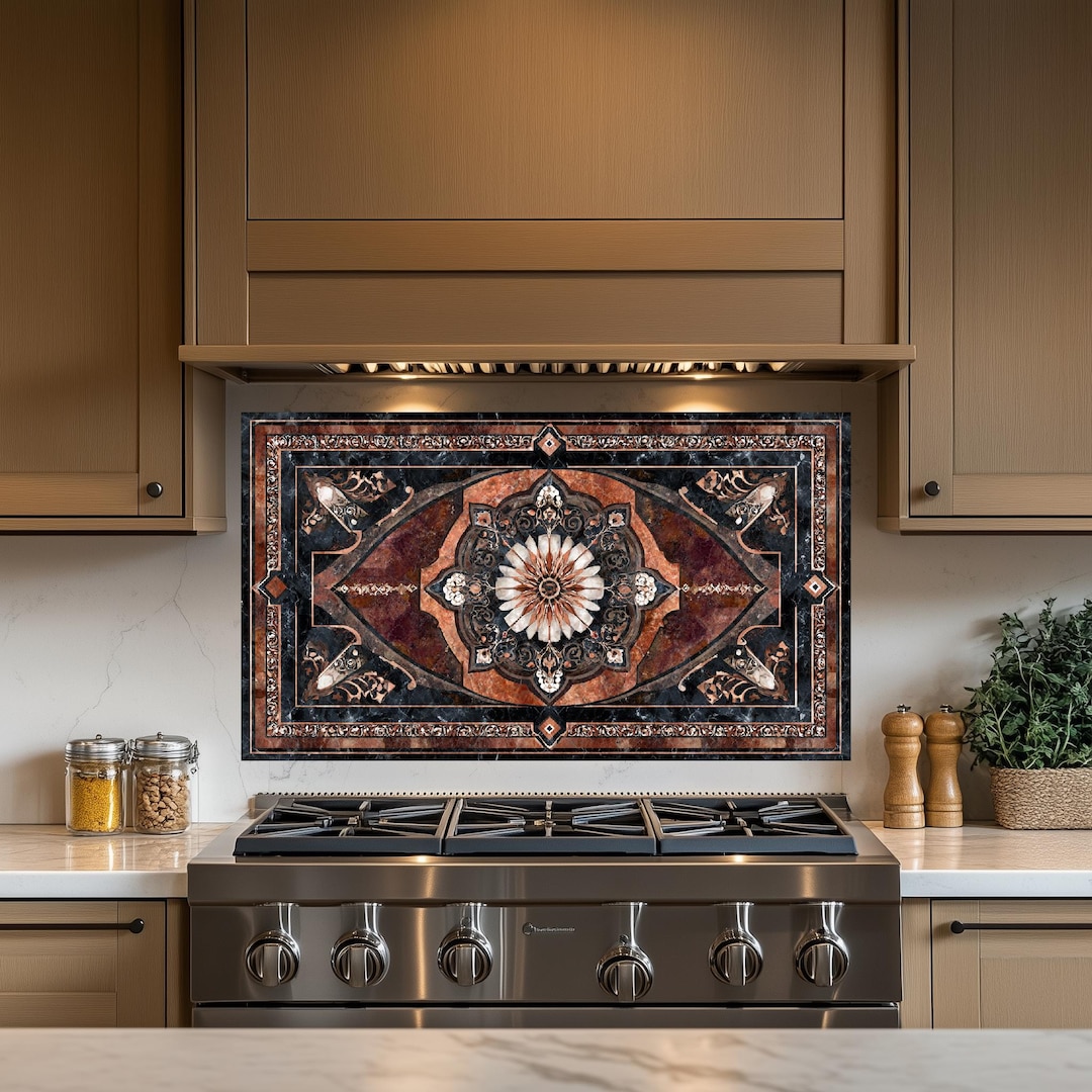 Patterned Tiled Splashbacks Glass Backsplash, Pattern Tile Look One Piece Tempered Glass Kitchen ...