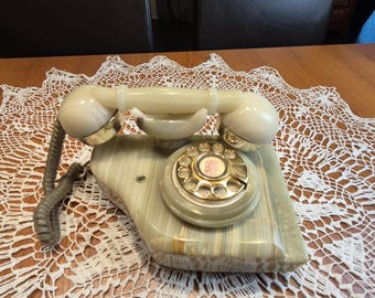 Vintage Onyx Wählscheiben Telefon - Retro Schreibtischtelefon - Stein Telefon - Mid Century Stil - Vintage Büro Dekor - Retro Sammlerstück Telefon