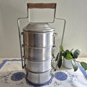Vintage aluminium lunchbox / drager met 4 vakken / jaren 60